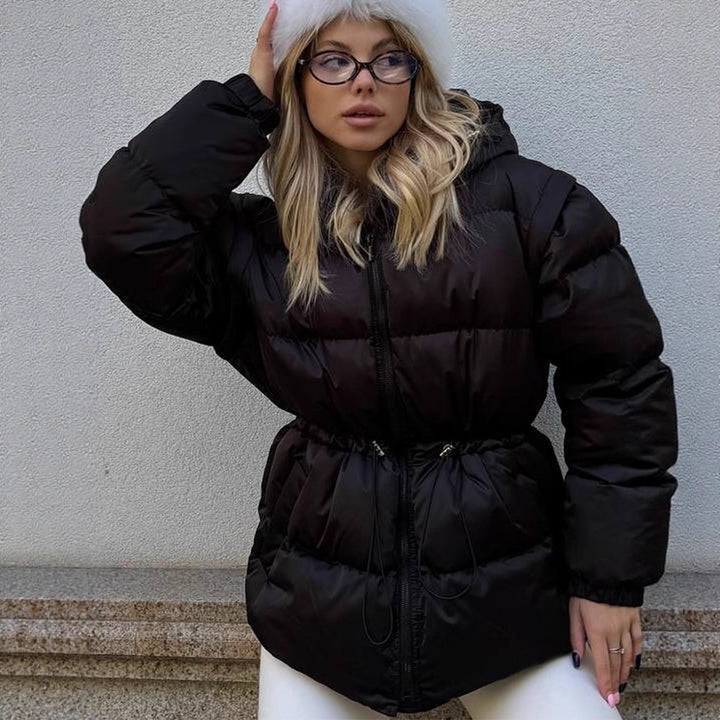 Women's Padded Hooded Quilted Jacket with Drawstring Waist and Boxy Sleeves Mune Fashion