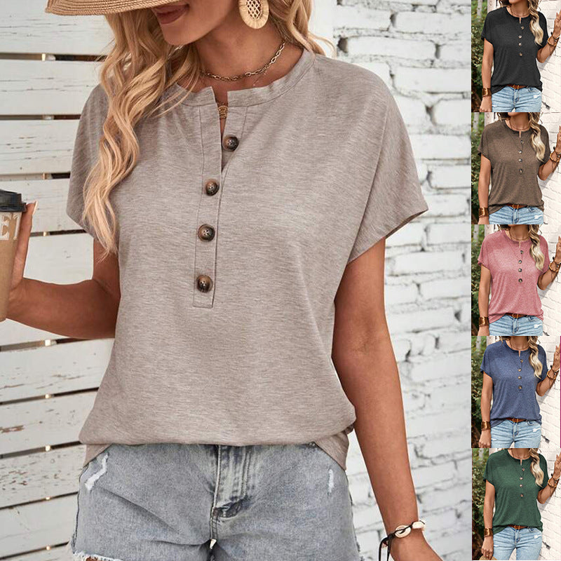 Ladies casual T-shirt with button placket and short sleeve Mune Fashion