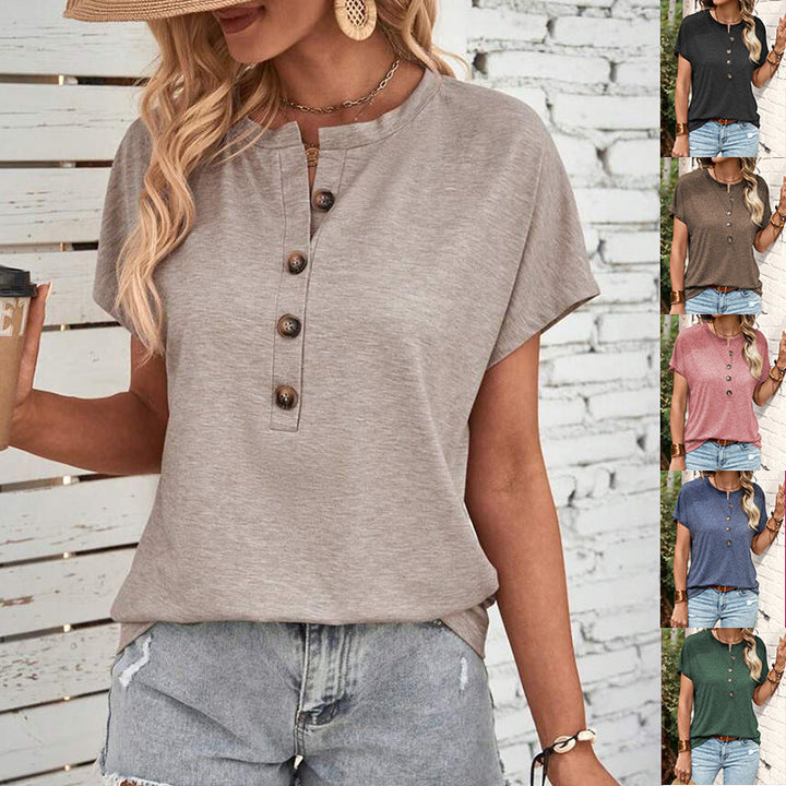 Ladies casual T-shirt with button placket and short sleeve Mune Fashion
