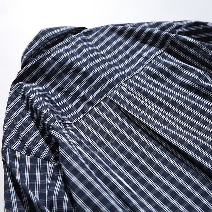 Men's Oversized Check Shirt with Full Button Placket, Chest Pocket, and Rounded Hem Mune Fashion