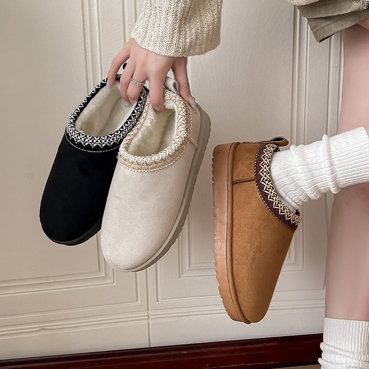 Ladies Lined Slip-On Bootie-Style Slippers with Faux Fur Lining and Decorative Trim Mune Fashion