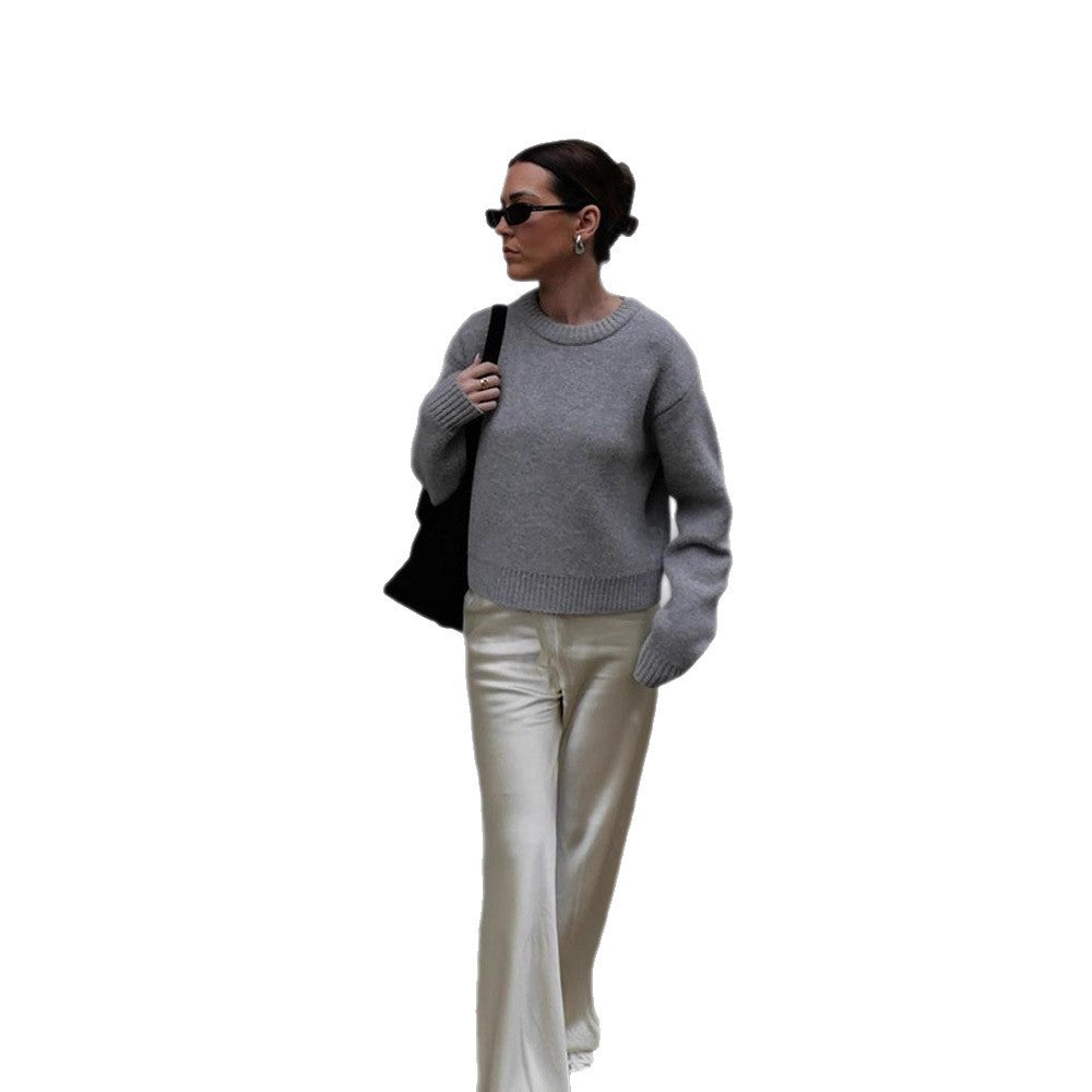 Women Soft Oversized Knitted Sweater with Round Neck, Extended Cuffs, and Ribbed Hem Mune Fashion
