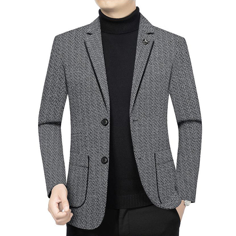 Men's Tailored Knit Blazer in Boucle Look with Patch Pockets Mune Fashion