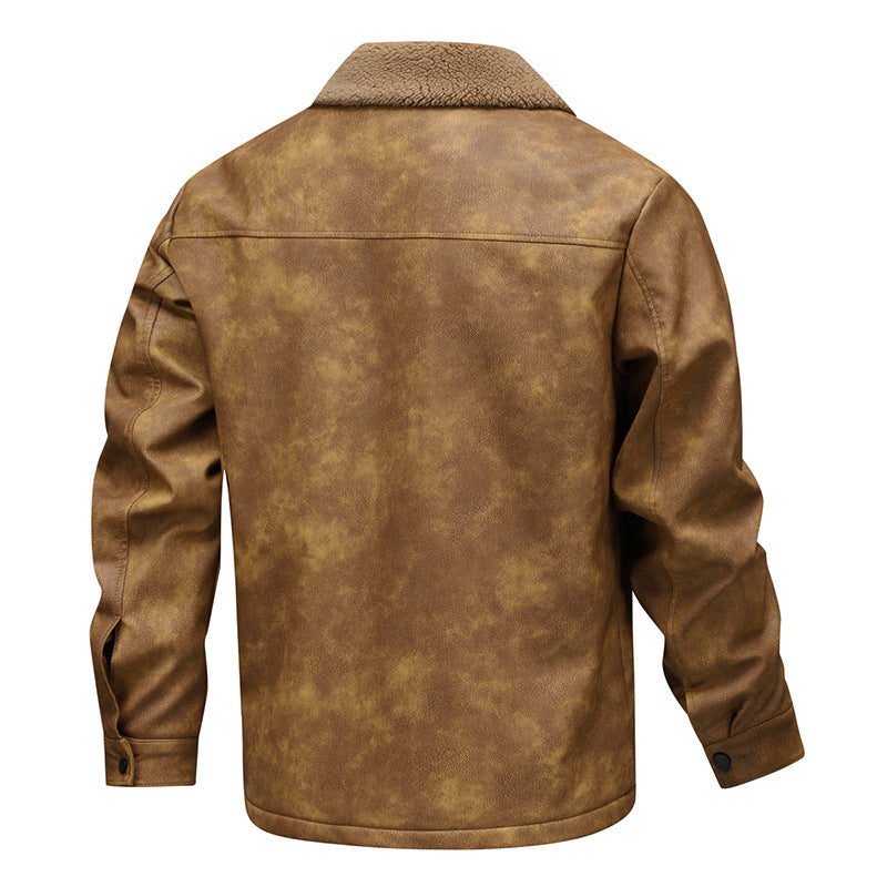 Men's vintage-inspired faux leather jacket with teddy lining and shirt collar Mune Fashion