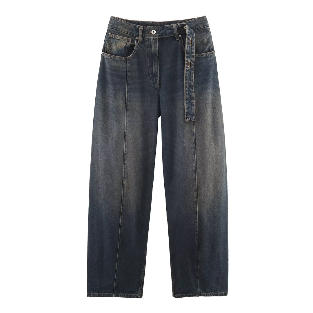 Women's wide high-waisted culotte pants with decorative seams, patch pockets and tie belt Mune Fashion