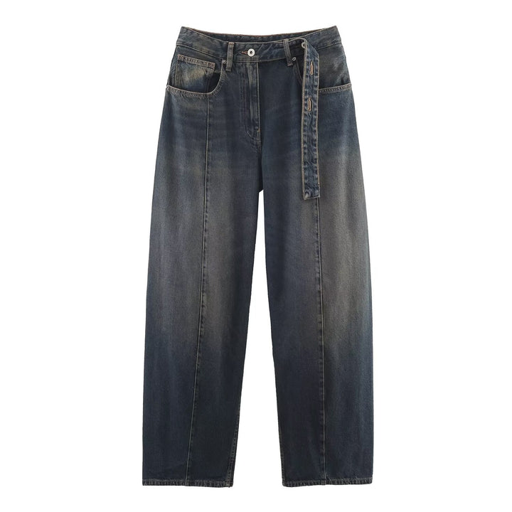Women's wide high-waisted culotte pants with decorative seams, patch pockets and tie belt Mune Fashion