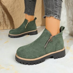 Women ankle-high suede imitation ankle boots with side zipper, pull tab, and ruggedly profiled rubber sole Mune Fashion