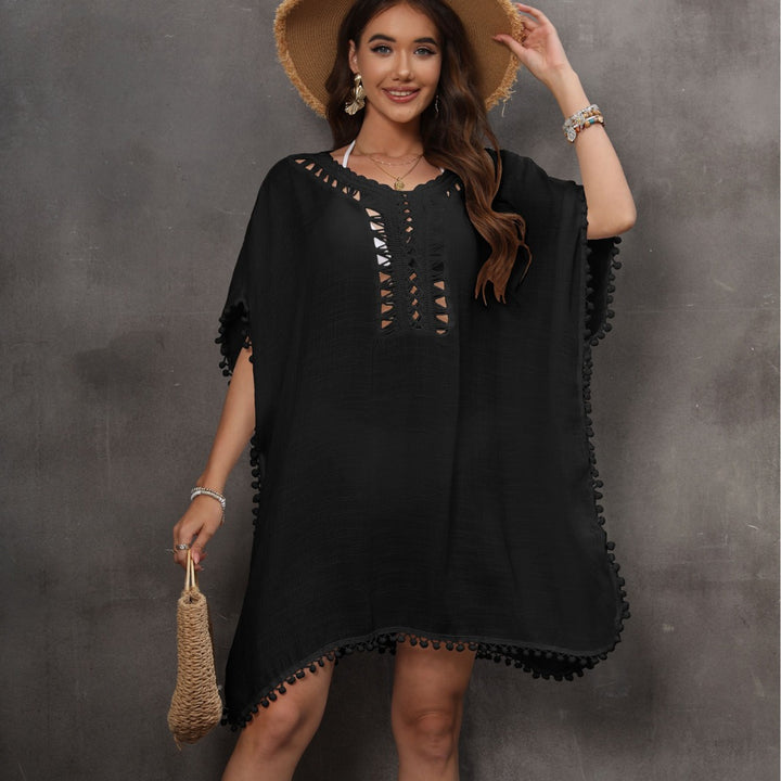 Ladies airy beach cover-up with elegant crochet embellishments Mune Fashion