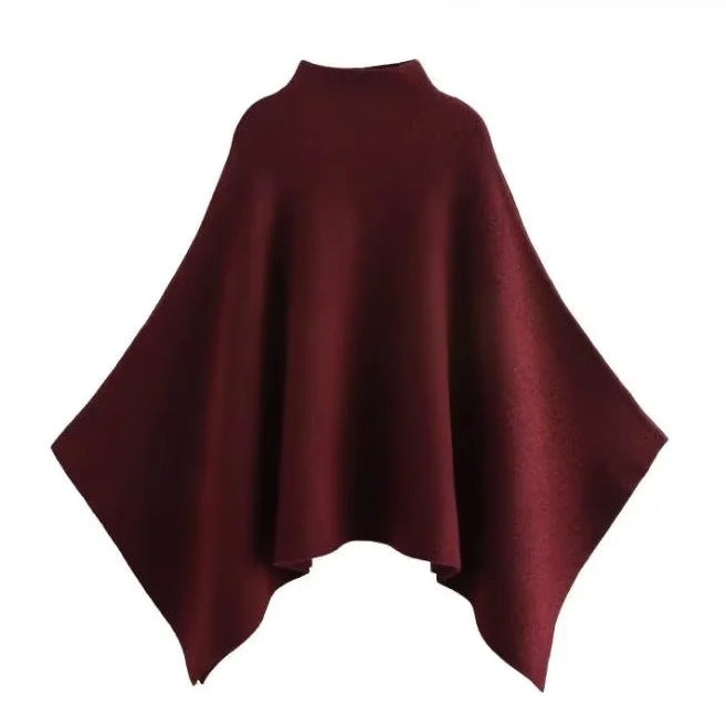 Women's 100+ fine Oversize Poncho with Stand Collar and Asymmetric Hem Mune Fashion