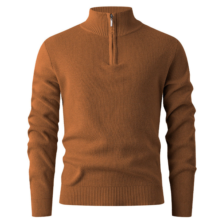 Men's nan Slim-Fit Half-Zip Knit Sweater made of Merino Cotton Blend with Reinforced Stand-up Collar Mune Fashion
