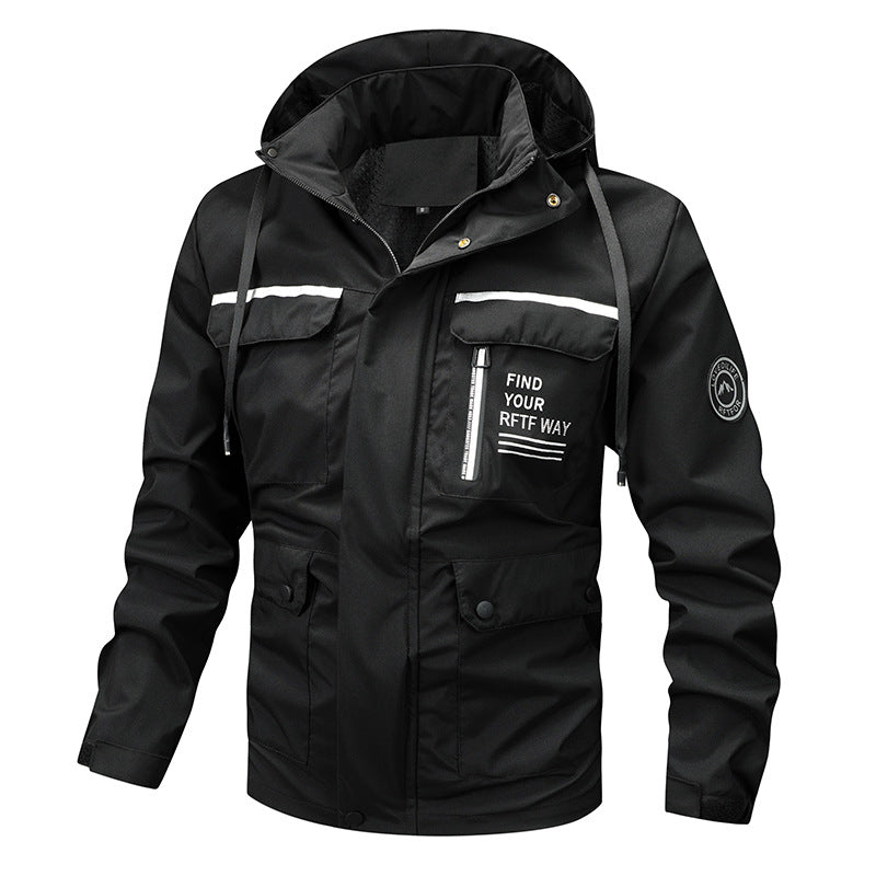 Men's waterproof hooded rain jacket with multiple pockets and windproof membrane Mune Fashion