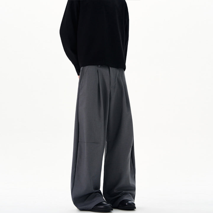 Men's Ultra Wide Pleated Trousers with Low Crotch and Flowing Twill Quality Mune Fashion