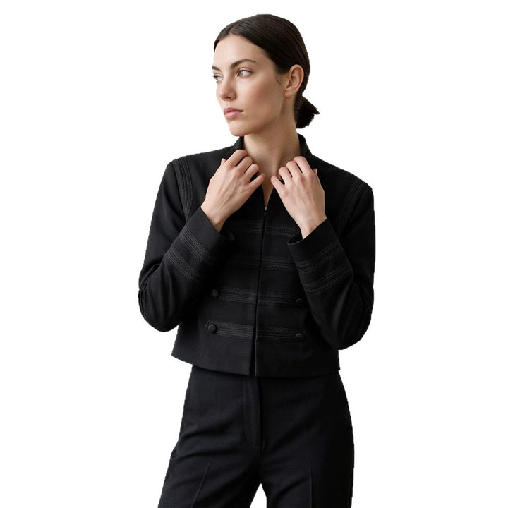 Women's cropped military-style jacket with double-breasted and decorative quilting details Mune Fashion