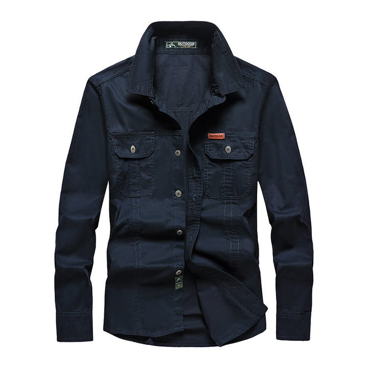 Men's Long Sleeve Work Shirt with Double Chest Pockets and Durable Twill Mune Fashion