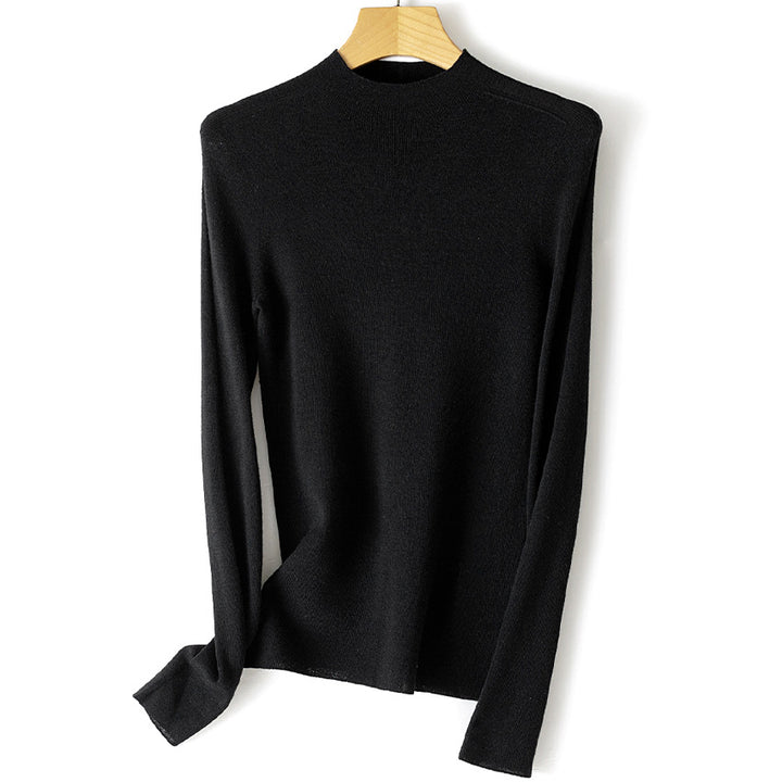 Women's Lightweight Fine Knit Sweater with Short Stand-Up Collar and Slim Silhouette Mune Fashion