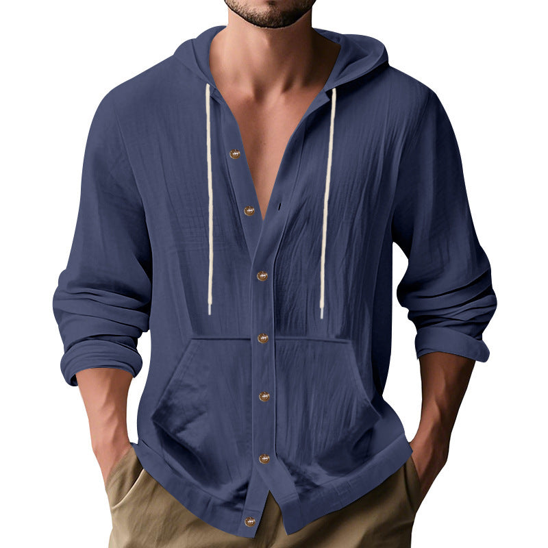 Men's casual hoodie jacket with button placket and kangaroo pocket Mune Fashion
