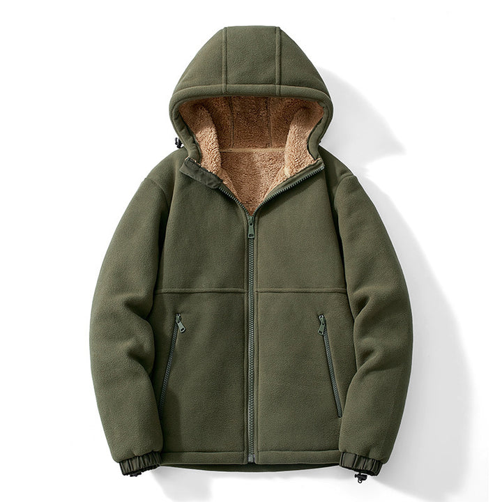 Men's fleece hooded jacket with teddy lining, zippered pockets, and adjustable hem Mune Fashion