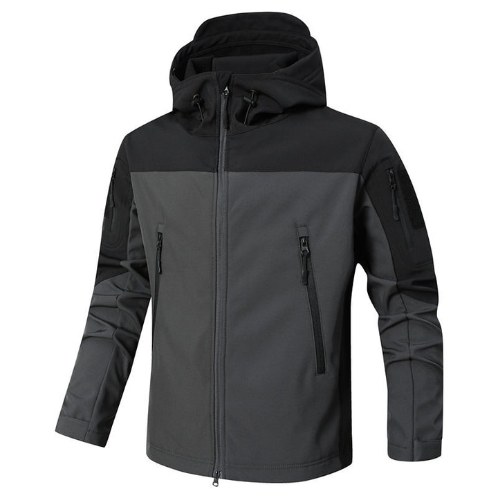 Men's Softshell Outdoor Jacket with Tactical Arm Pocket, Adjustable Hood and Water-Resistant Membrane Mune Fashion