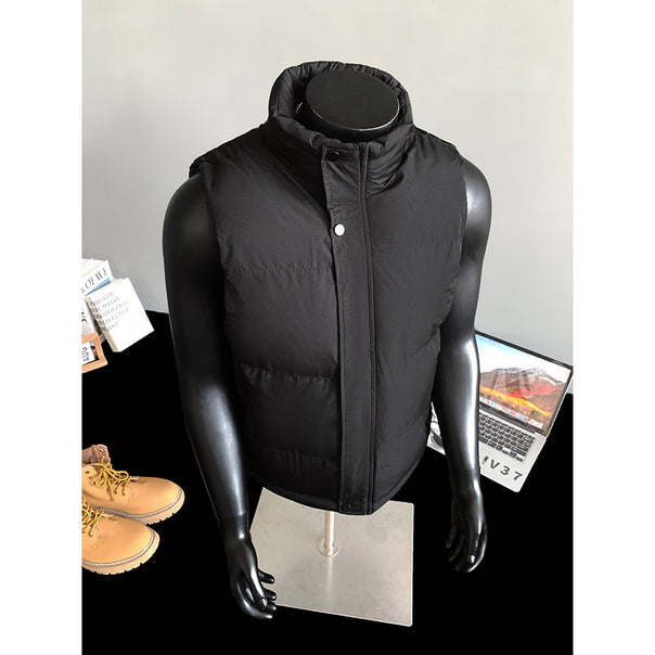 Men's Padded Quilted Vest with Zipper and High Stand-Up Collar Mune Fashion