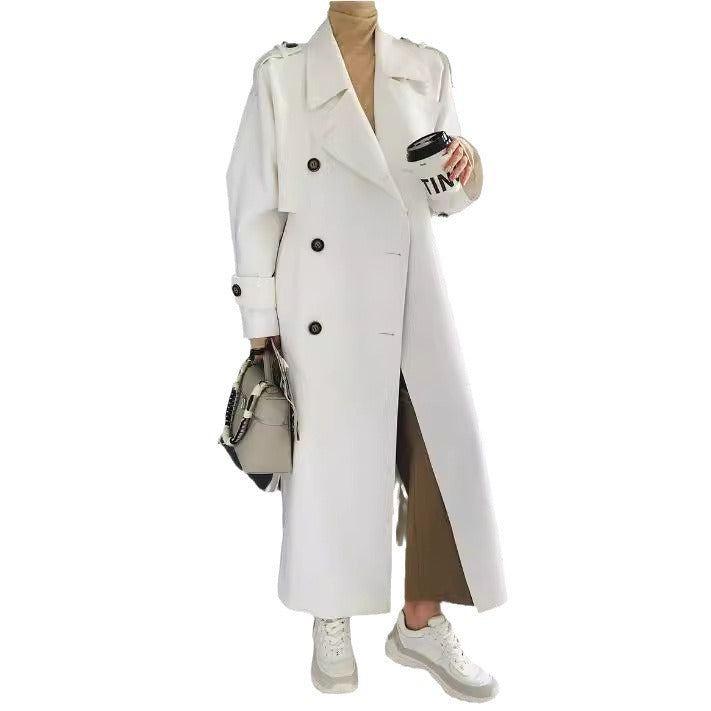 Women Fashionable Faux Leather Trench Coat Mune Fashion