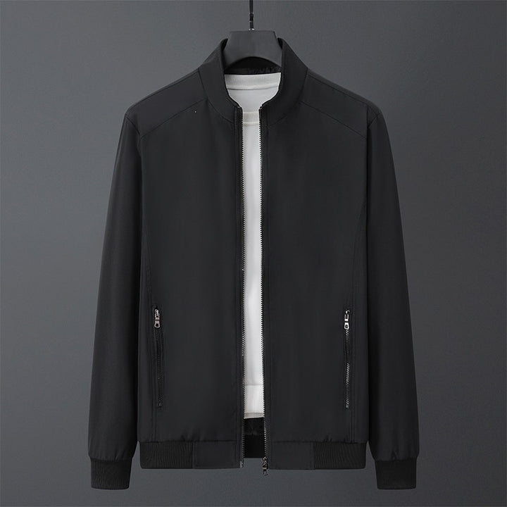 Men's lightweight windproof stand collar bomber jacket with concealed two-way zipper and ribbed cuffs Mune Fashion