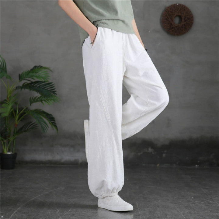 Women's relaxed linen harem pants with elastic waistband and ankle cuffs Mune Fashion