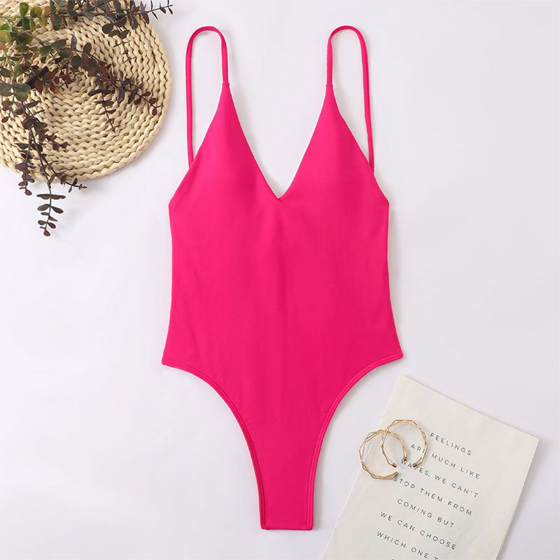 Women's One-Piece Swimsuit with Elegant V-Neck Mune Fashion