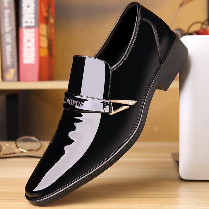 Men's patent loafers with decorative metal accent buckle and sleek elegance Mune Fashion