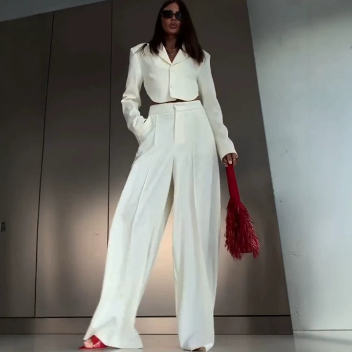 Women Elegant Cropped Blazer and Palazzo Pants Set Mune Fashion