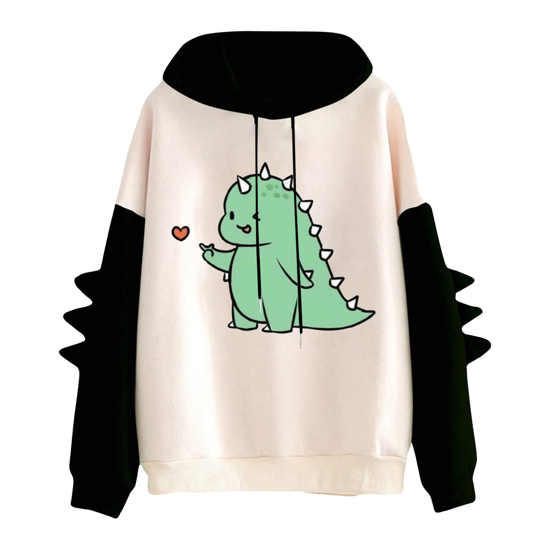 Women's hoodie with cute dinosaur print and three-dimensional spikes Mune Fashion