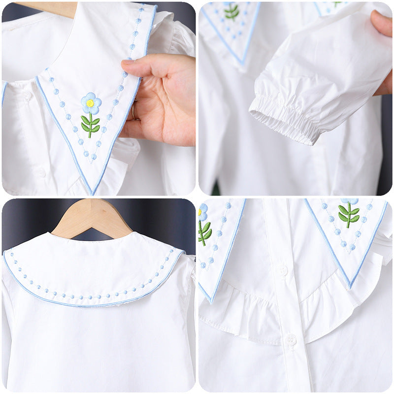 Girl Ruffle Blouse with Embroidered Collar Mune Fashion