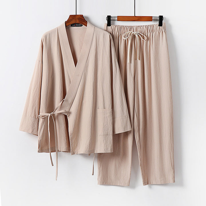 Unisex Lightweight Kimono Lounge Set made of draping cotton blend with drawstring pants Mune Fashion