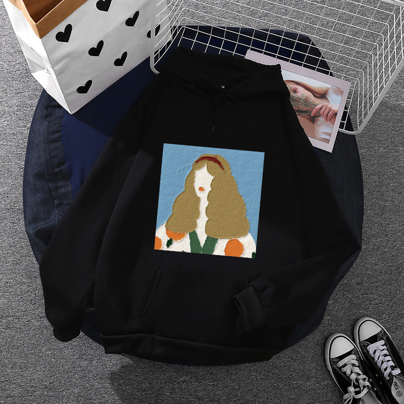 Women's hoodie with artistic chenille embroidery in portrait style and kangaroo pocket Mune Fashion