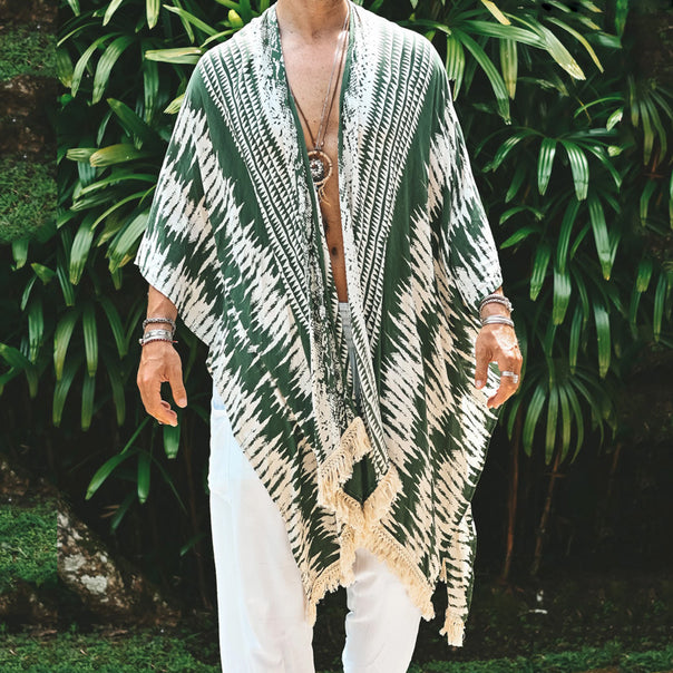 Men's lightweight beach poncho in kimono style with fringe Mune Fashion