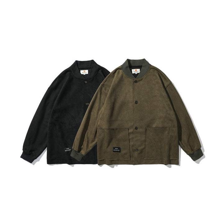 Men's Loose Overshirt made of Suede Imitation with Button Placket and Large Front Pockets Mune Fashion