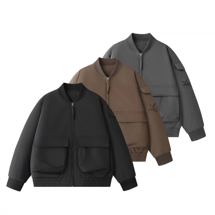 Unisex Short-Cut Utility Bomber Jacket with Large Front Pockets and Sleeve Organizer Mune Fashion