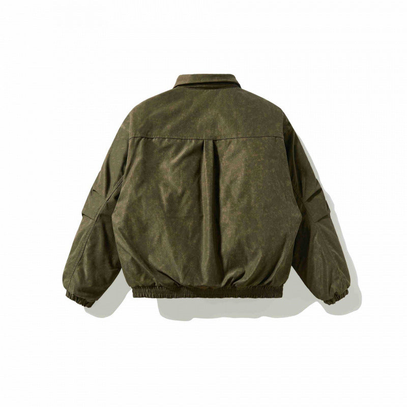 Men's lightly padded canvas field jacket with shirt collar, concealed seam detail appearance, and elastic waistband Mune Fashion