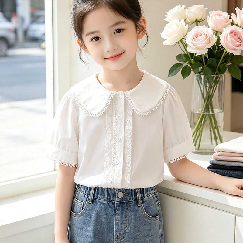 Girls blouse with elegant collar and lace embellishment Mune Fashion