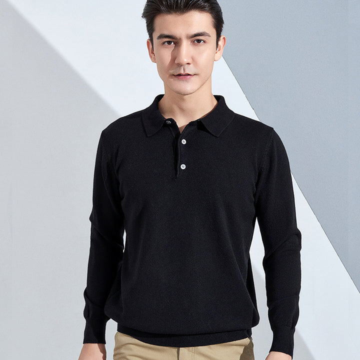 Men's fine long sleeve polo shirt made of fine knit with 3-button placket and slim fit Mune Fashion