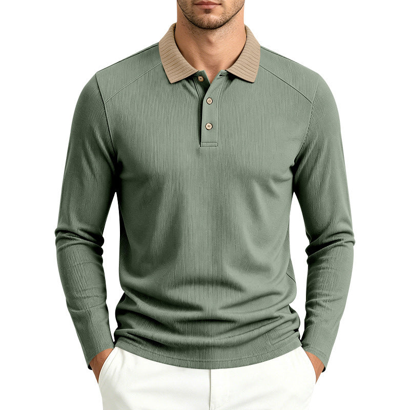 Men's long sleeve polo made of fine ribbed knit with contrast collar and button placket Mune Fashion