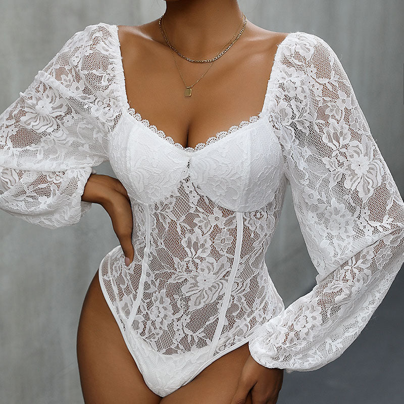 Ladies Noble Lace Bodysuit with Long Sleeves Mune Fashion