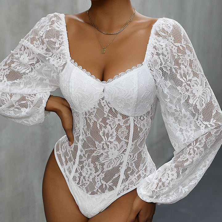 Ladies Noble Lace Bodysuit with Long Sleeves Mune Fashion