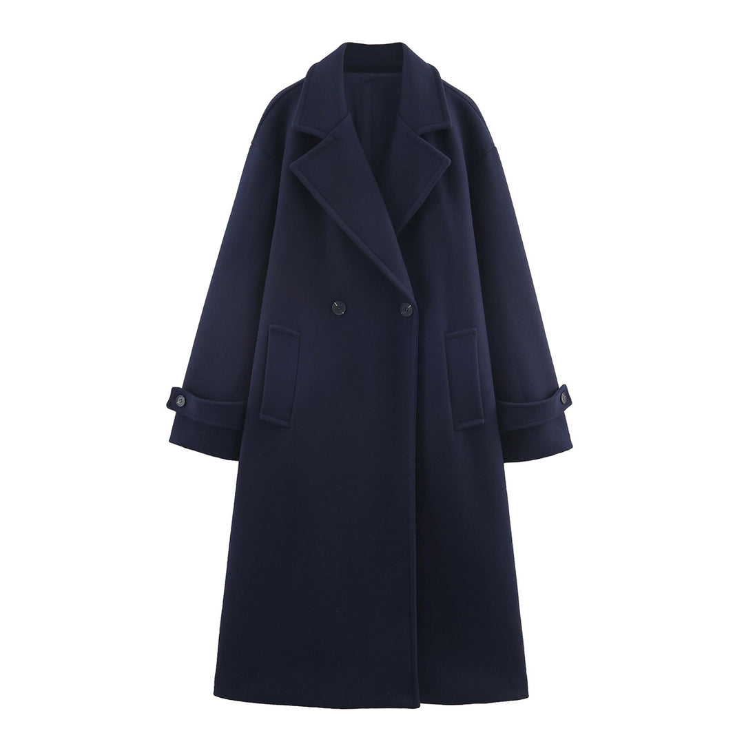Women Oversized Wool Blend Coat with Double-Breasted Closure, Wide Lapels and Sleeve Tabs Mune Fashion