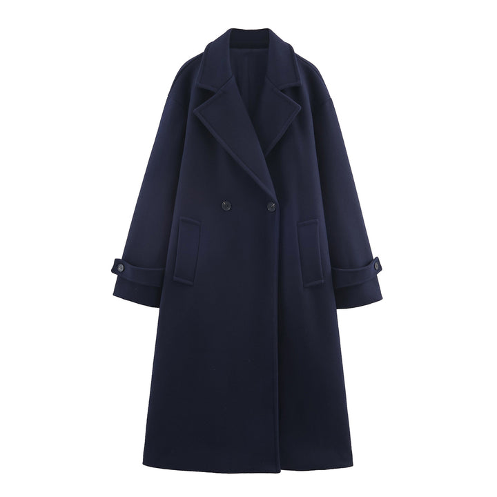 Women Oversized Wool Blend Coat with Double-Breasted Closure, Wide Lapels and Sleeve Tabs Mune Fashion