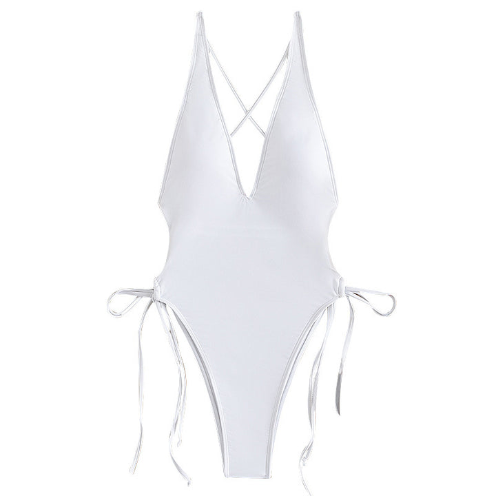 Women’s one-piece swimsuit with a deep V-neckline and side lace-up details Mune Fashion