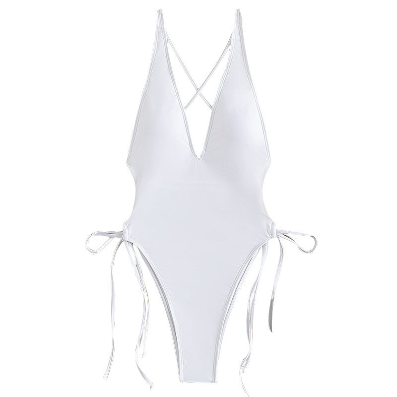 Women’s one-piece swimsuit with a deep V-neckline and side lace-up details Mune Fashion