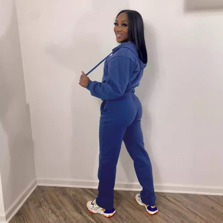 Women's Comfort Zip Hoodie with High Waist Bootcut Jogging Pants Set Mune Fashion