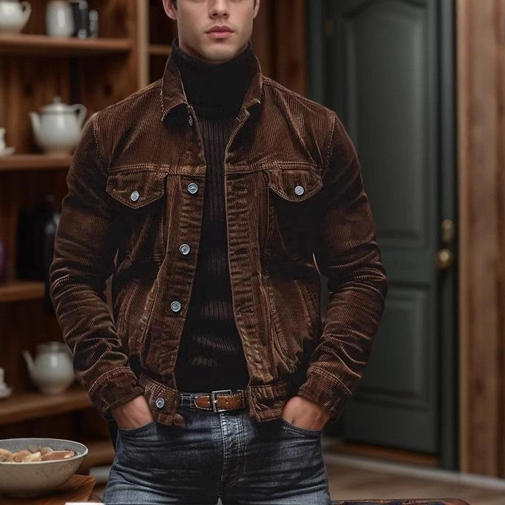 Men's fine cord trucker jacket with chest flap pockets and tailored silhouette Mune Fashion