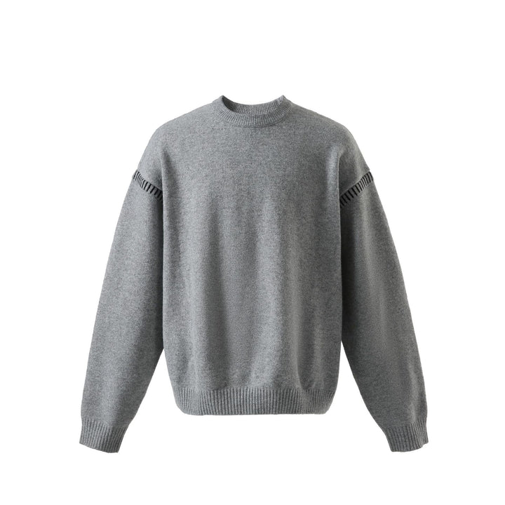 Women's Soft Oversized Wool Blend Sweater with Round Neckline and Decorative Shoulder Seam Mune Fashion