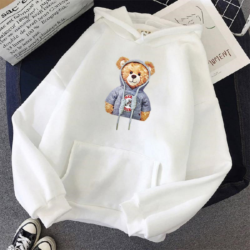 Unisex casual oversized hoodie with teddy front print, kangaroo pocket and soft fleece lining Mune Fashion